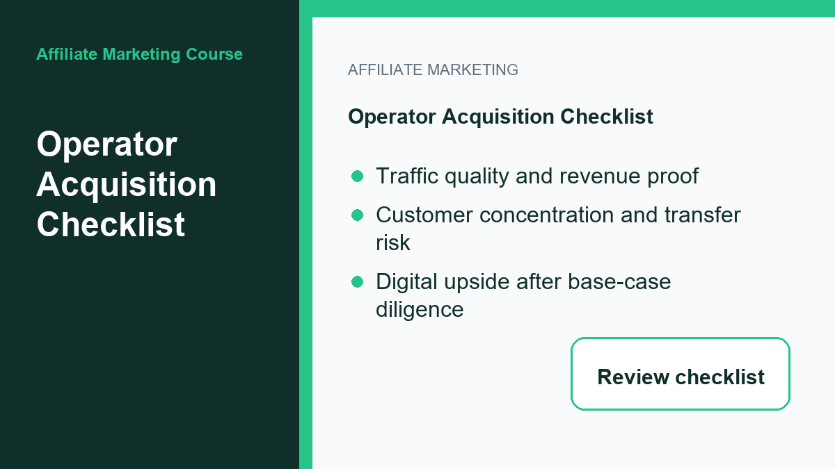 Checklist for online operators evaluating an existing business acquisition