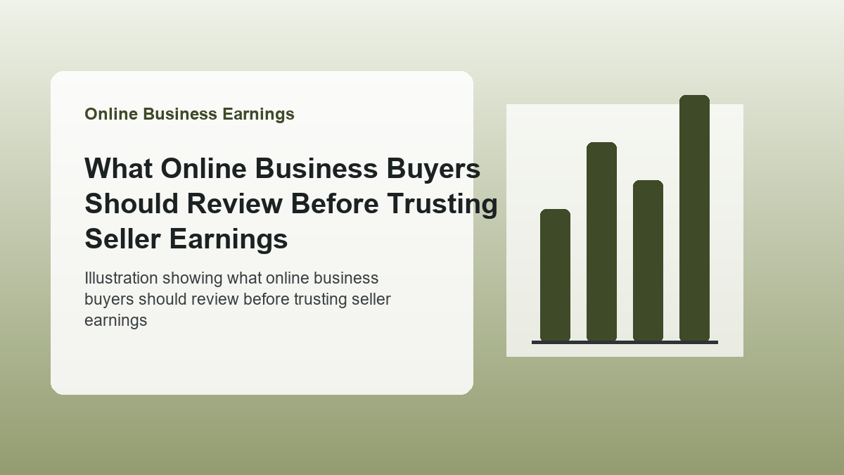 Illustration showing what online business buyers should review before trusting seller earnings