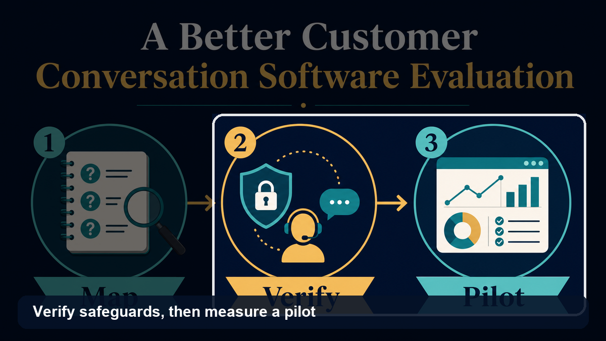 Privacy verification and measured pilot steps for customer-conversation software
